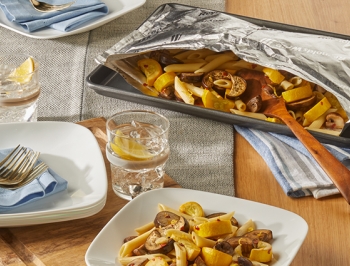 Lemony Pasta with Eggplant, Mushroom &amp; Squash