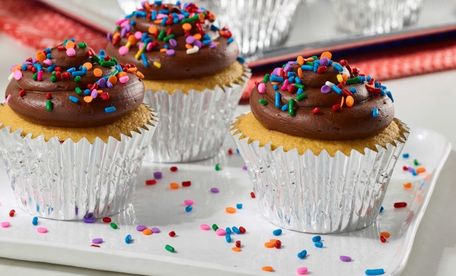 Chocolate Cupcake cups on a plate